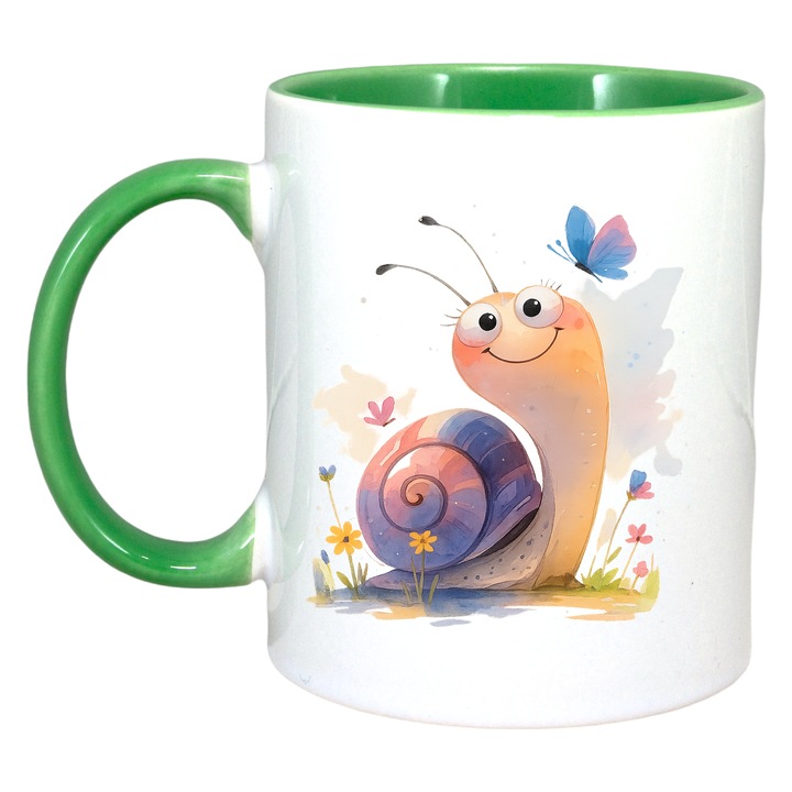 Cana melc colorat, Cri-Flo, Ceramica, 330ml. Maner si interior Verde