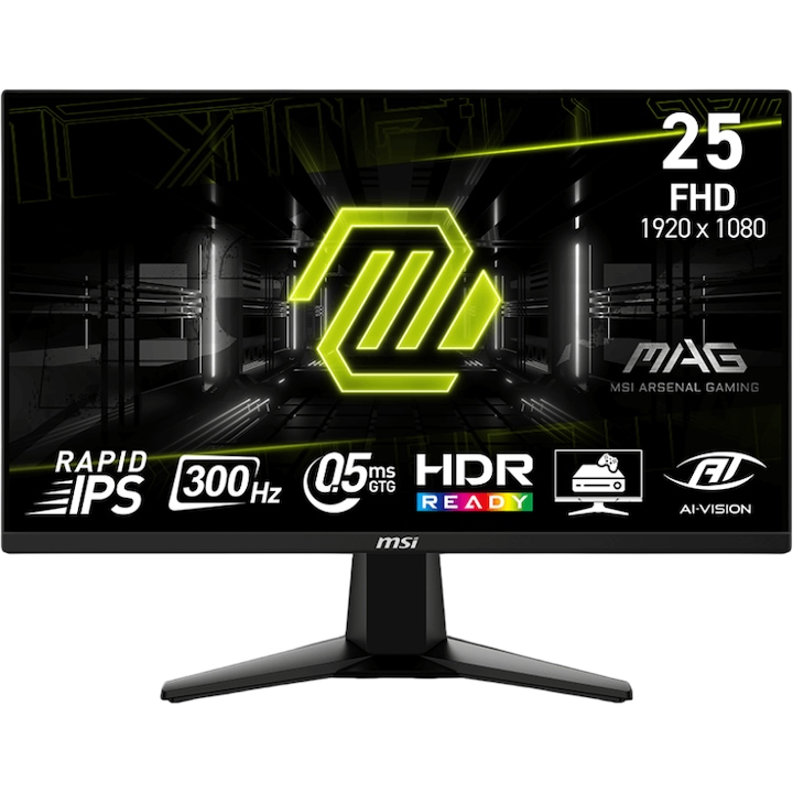 MSI MAG 255XF Játékmonitor, IPS, 24,5 hüvelyk, Full HD, 1920 x 1080, Displayport, HDMI, 300Hz, 0,5 ms, Fekete