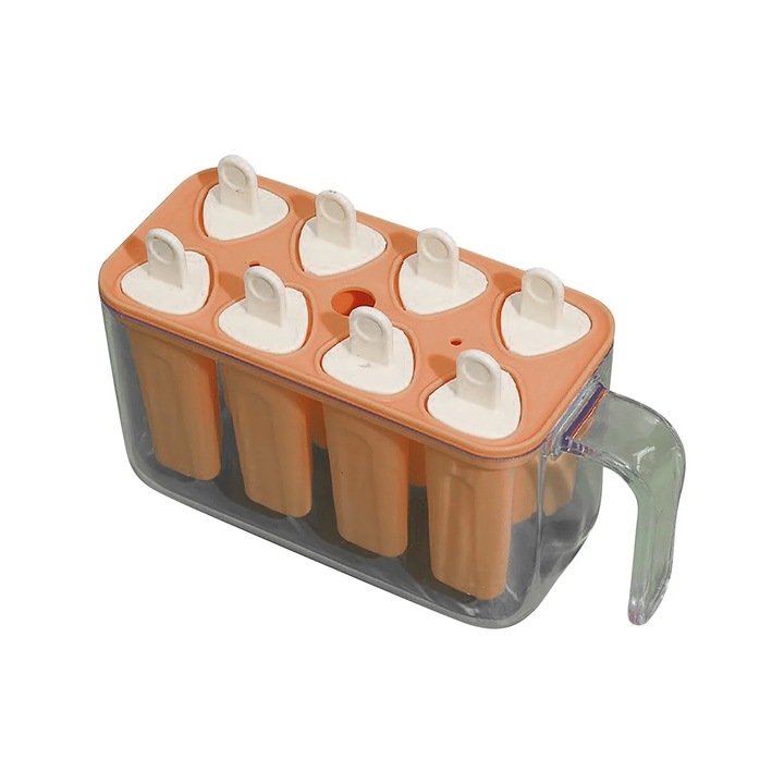 Forme de inghetata, Flippy, 8 Forme din Silicon, Forma pentru Inghetata din si Sucuri Ghetate, 13 x 10 x 6.5 cm, Portocaliu