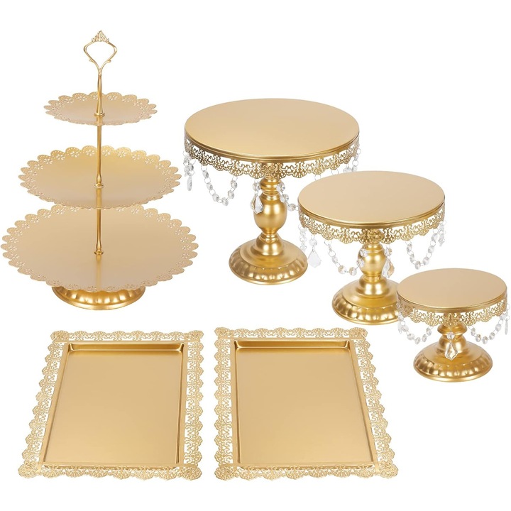 Set de 6 suporturi pentru tort, suport rotund metalic pentru deserturi, candybar, auriu