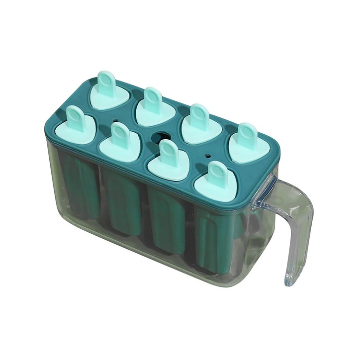 Форми за сладолед, Flippy, 8 силиконови форми, форма за сладолед и замразен сок, 13 x 10 x 6,5 см, сини