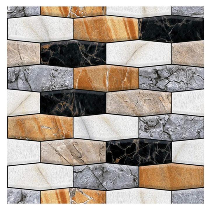 10 db-os 3D öntapadós tapéta szett aszimmetrikus márvány utánzattal, konyha, nappali falára, könnyen tisztítható, vízálló, öntapadó, 30x30 cm, barna-szürke-fekete