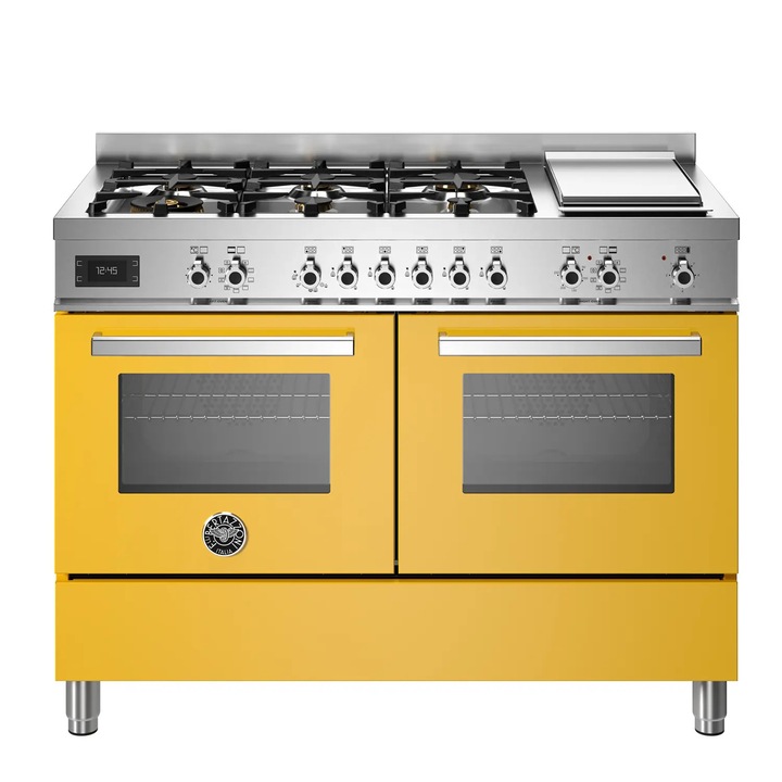 Газов котлон Bertazzoni, 120 см, 6 котлона, котлон Teppanyaki, 138 литра, жълт