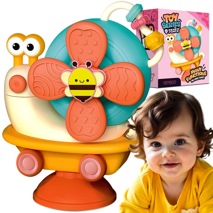 Jucarie interactiva pentru bebelusi rotative cu ventuza, ABS/Silicon, multicolor, 18 luni+, Multicolor, Antistres, Popit, Material sigur, Abilitati dezvoltare Creativitate, Spinner, pentru copii, jucarie senzoriala YB11600