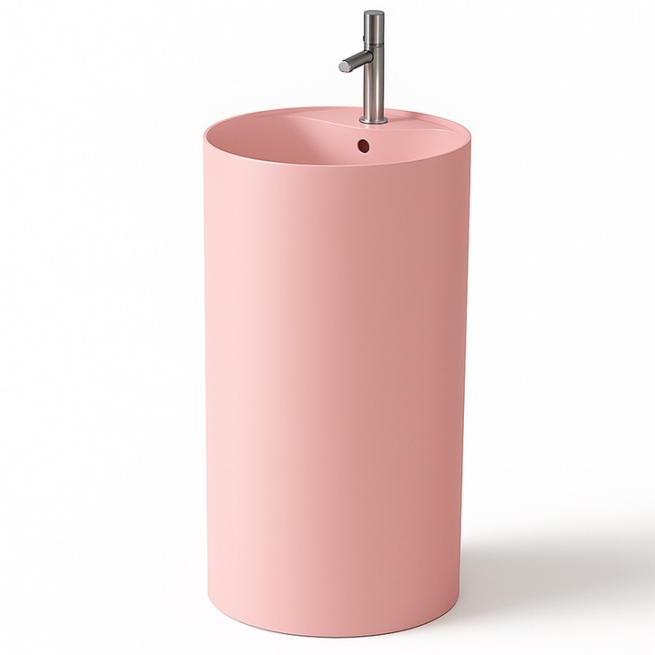 Lavoar stativ, Roz Somon Mat, Power Color, montaj pe podea, cu gaura de baterie, diametru 45 cm, Modena