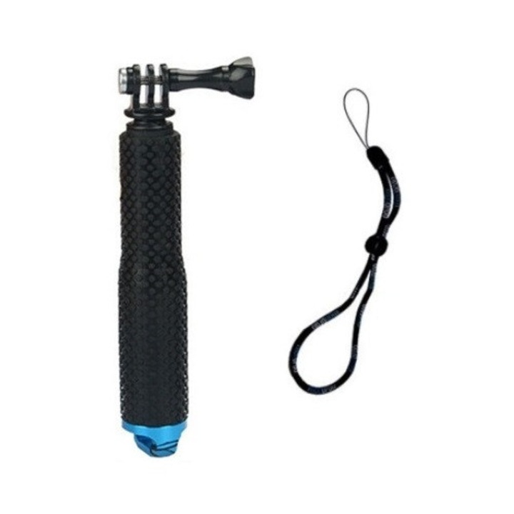 Селфи стик 28 - 92 см, Черен със Син, с Държач за Спортна Видео Камера GoPro Hero 1 2 3 + 4 5 6 7 8 9 10 11 12 13 Session Mini Max Fusion, insta360 One X Go, SJcam, DJI Action, Универсален, Телефон