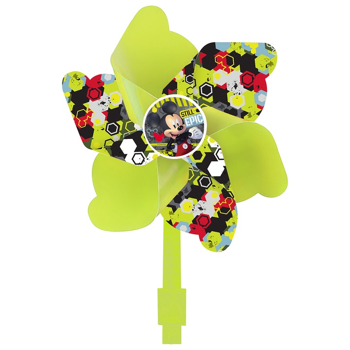 Kormányra szerelhető szélforgó, zöld színű, Mickey egér mintás