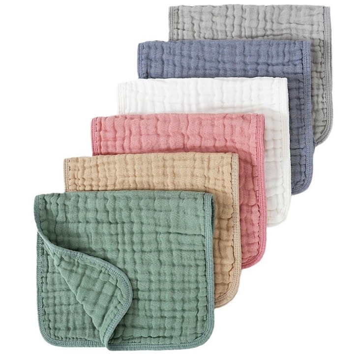 Set 6 Prosopele din Bumbac Muselina REDQUIT® – Delicatete Naturala in Fiecare Zi (25x50 cm), multicolor