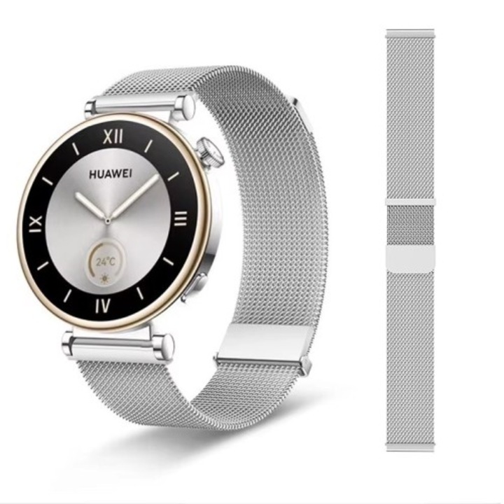Curea compatibila cu Huawei Watch, Mrs. Smart, inox, argintiu, 18mm