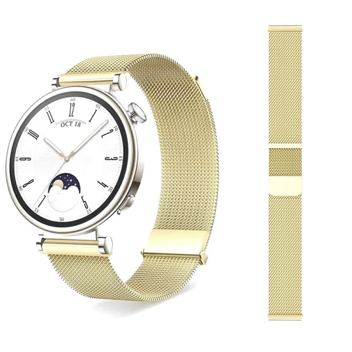 Curea metalica compatibila cu Huawei Watch GT4 41mm, GT5 41mm, GT5 Pro 42mm, bratara inox, Best Accessories, auriu, 18mm