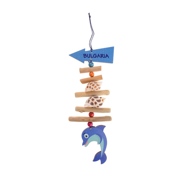 Delfin medál, Függő, Fa/kagylók, 22 cm