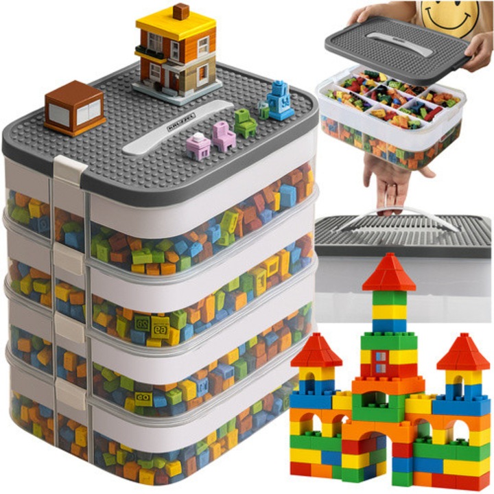 Cutie cu blocuri de constructie cu 4 niveluri Kruzzel, multicolor