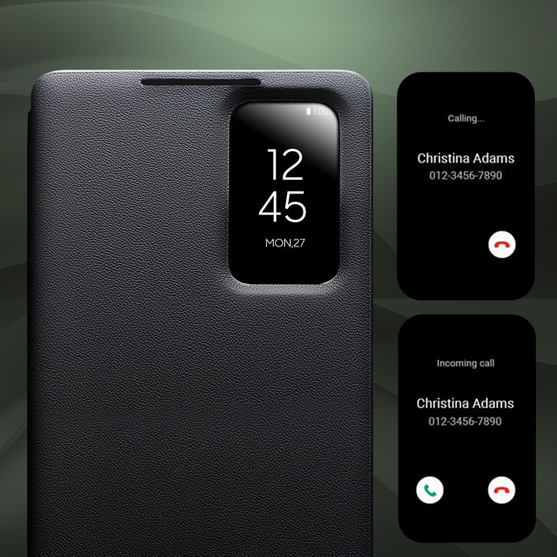 Husa pentru Samsung Galaxy S25 Ultra, slim din piele naturala, smart cover view case, ultra usoara, Qialino Genuine Leather Smart Case, Negru