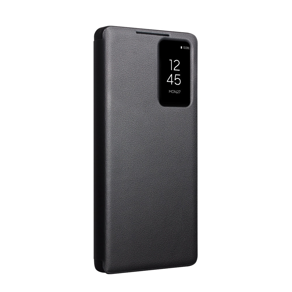 Husa pentru Samsung Galaxy S25 Ultra, slim din piele naturala, smart cover view case, ultra usoara, Qialino Genuine Leather Smart Case, Negru