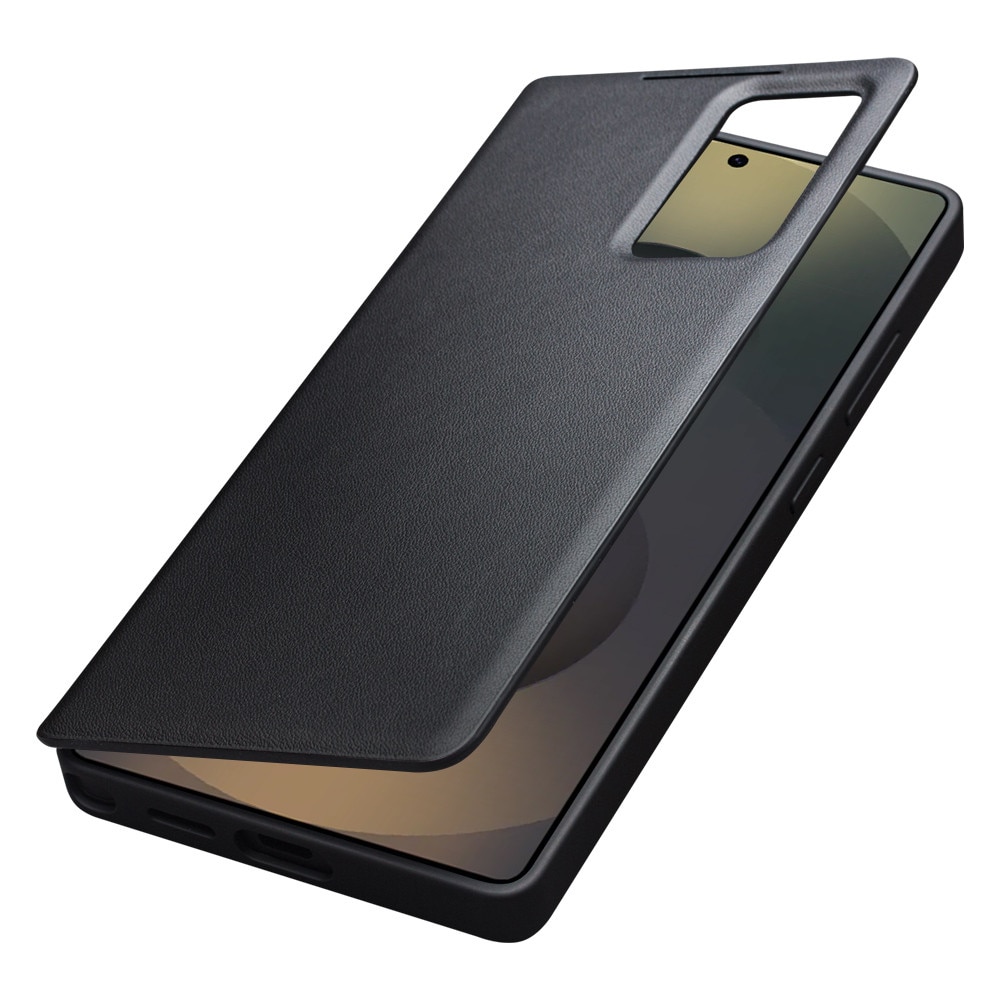 Husa pentru Samsung Galaxy S25 Ultra, slim din piele naturala, smart cover view case, ultra usoara, Qialino Genuine Leather Smart Case, Negru