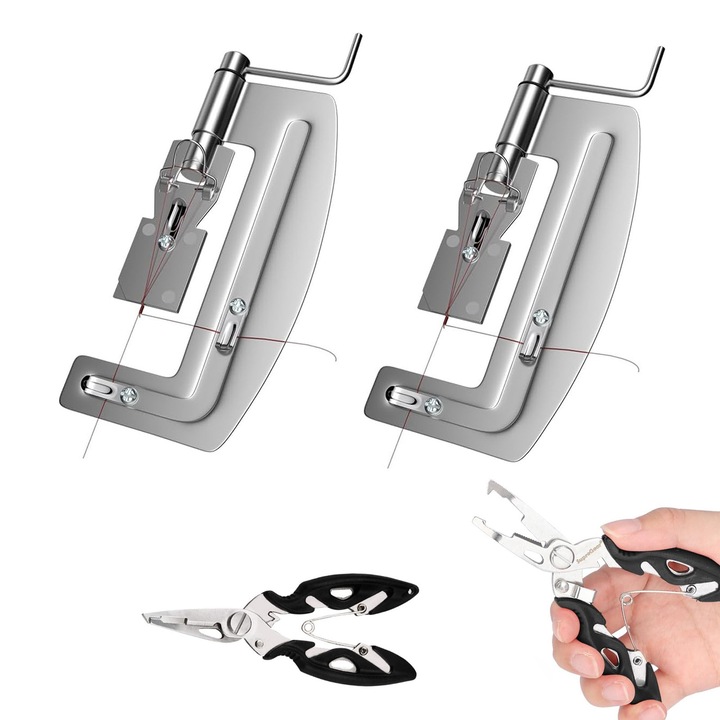 Комплект от 2 полуавтоматични устройства за връзване на риболовни куки, SINBINTA, Устройство за връзване на риболовни куки/игли, Преносимо, Благодарение на малкия си размер е лесно за съхранение, За бързо връзване на куки, Неръждаема стомана, Сребърно