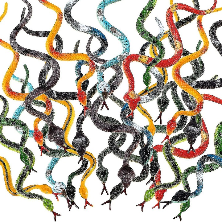 Set 24 jucarii serpi din plastic, decorativa, 10.5-12 cm, multicolor