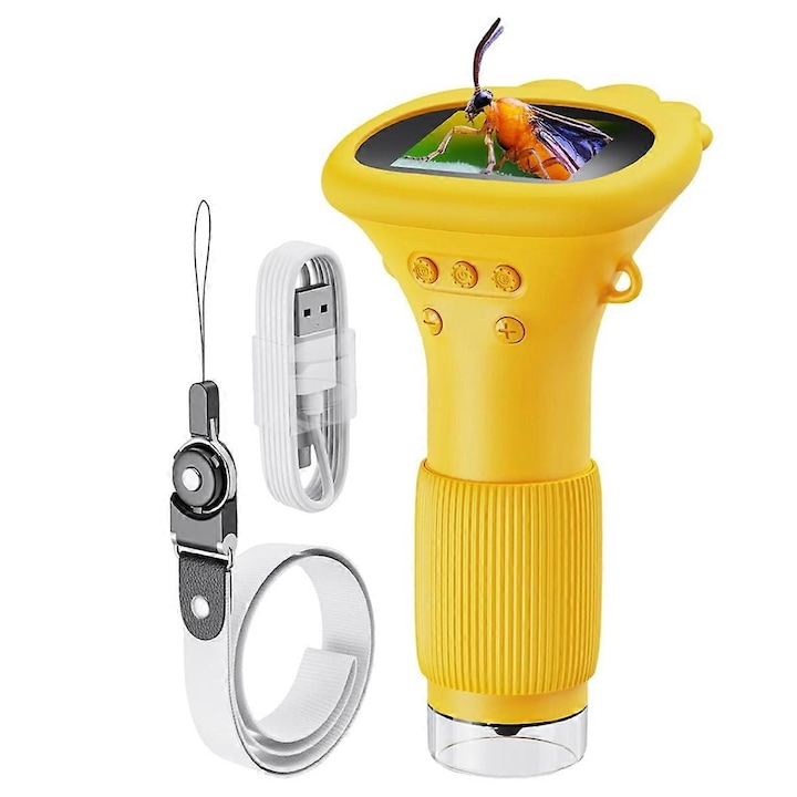 Детски микроскоп, джобен микроскоп с 8 светодиода, дигитален микроскоп 50-1000x с регулиране