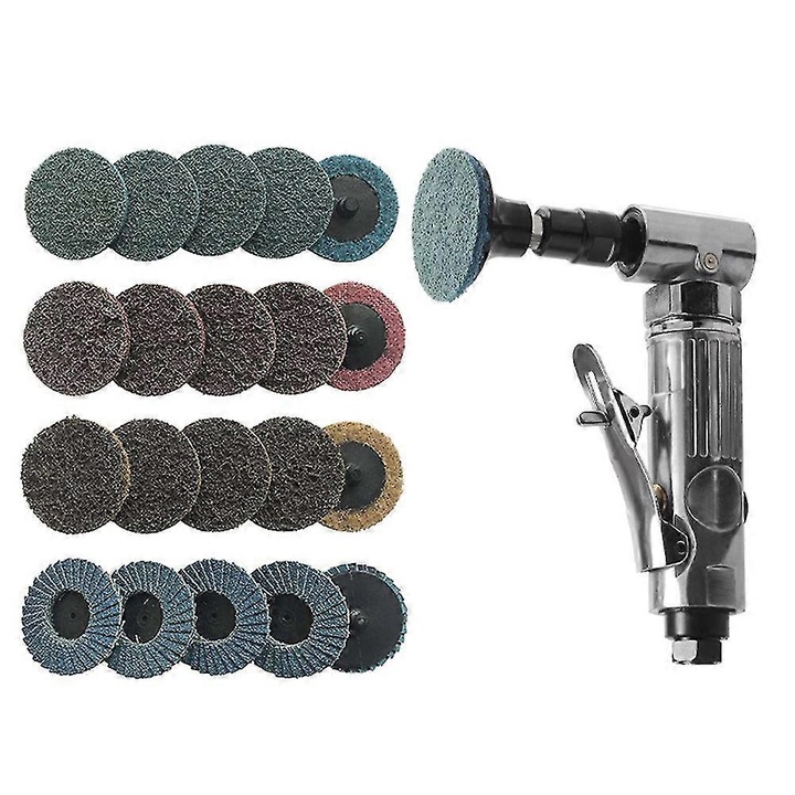 90 fokos pneumatikus sarokcsiszoló, ergonomikus fogantyú, 20 csiszolókorong, fém, 6 mm