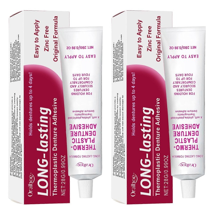 Adeziv termoplastic pentru proteze dentare, 2 bucati, fara zinc, rezistent la apa, 28g