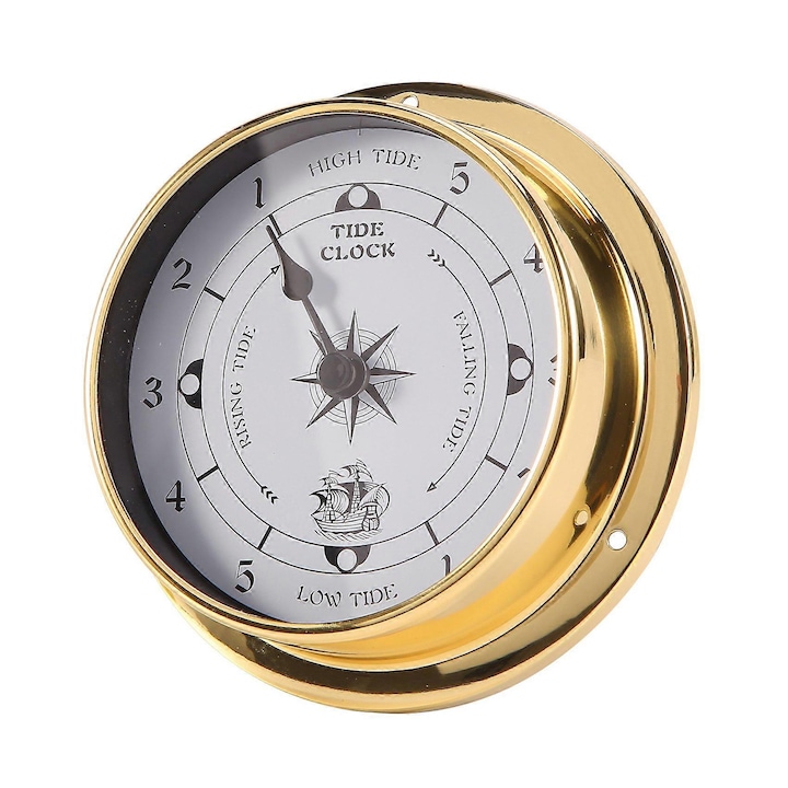 Ceas decorativ, 115 mm, auriu/alb, multifunctional, pentru interior si exterior