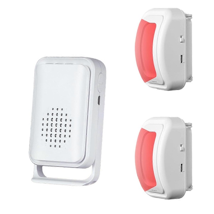 Sistem de alarma pentru varstnici, senzor de miscare wireless, 2 senzori, receiver, alb