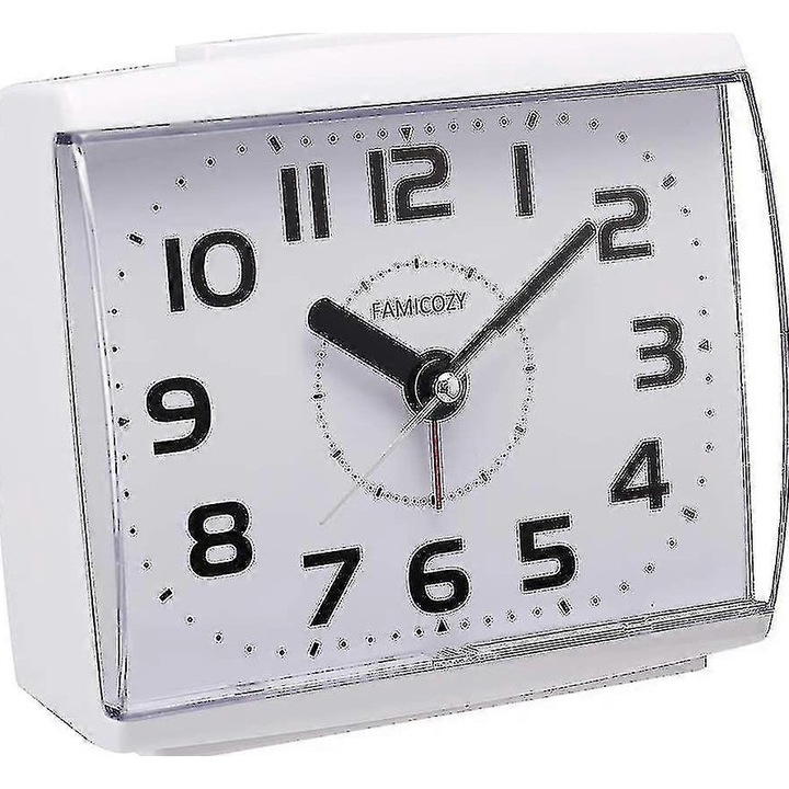 Analóg ébresztőóra időseknek, nagy számjegyekkel, emelkedő ébresztővel, éjszakai fénnyel, elemes, fehér