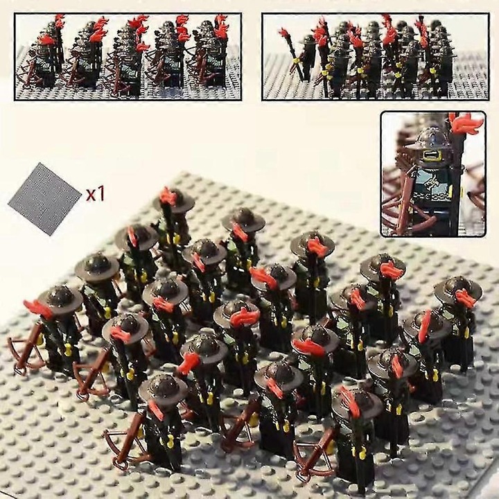 Set 21 figurine pentru blocuri de constructie, soldati medievali, 4.5cm, 5+, negru