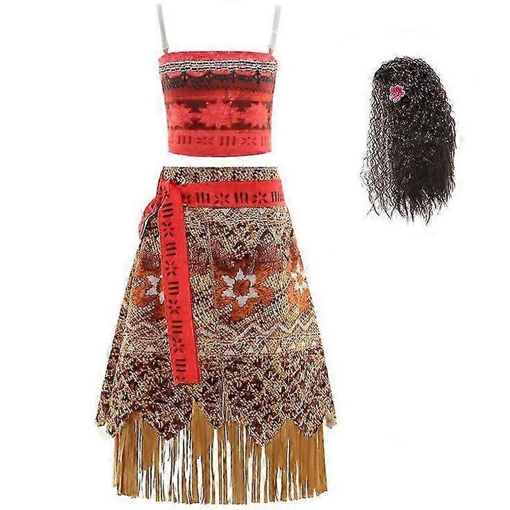 Costum fantezie pentru fete Moana, set cu top si fusta, nylon, 140 cm