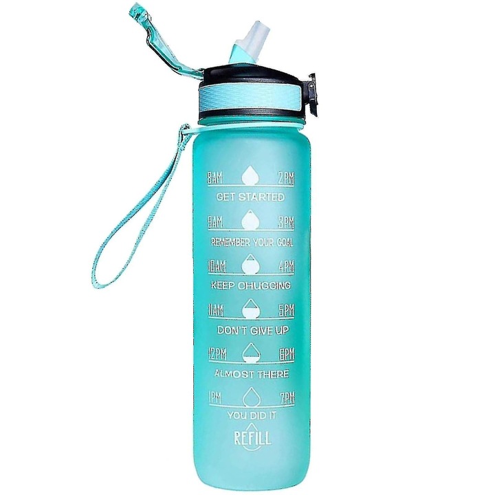 Sticla sport 1000ml, capacitate mare, design cu scara de timp, portabila, albastru, 27x8cm