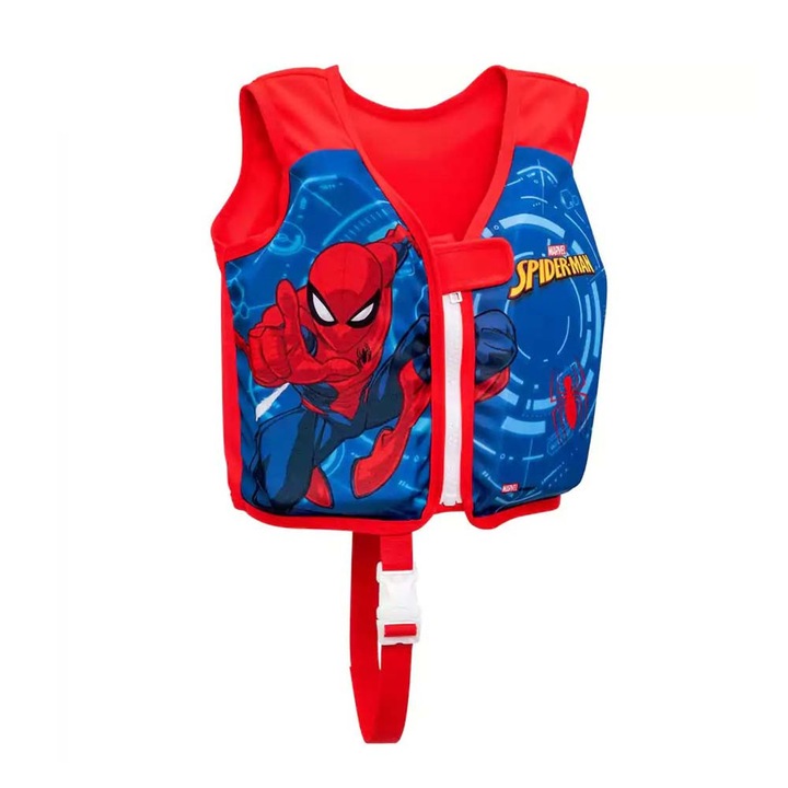 Úszómellény gyerekeknek és babáknak, Comando Home, UV UPF50+ napvédelemmel, habszivacsból készült, cipzáras és tépőzáras rögzítéssel, 1-3 éves korig, teherbírás 19 KG, Pókember modell