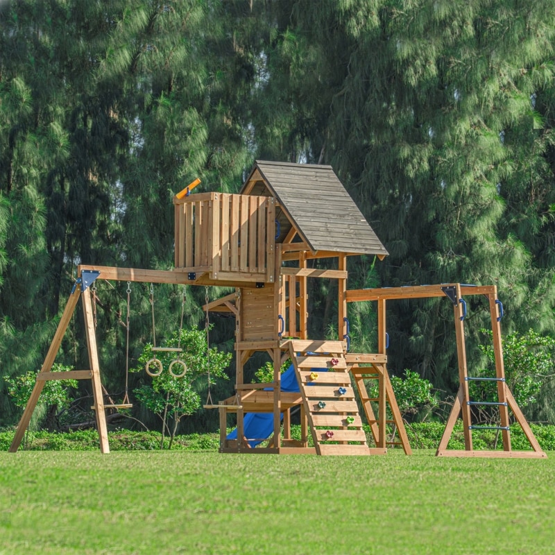 Turn de joaca AXI Mitch, set multifunctional din lemn, tobogan 220