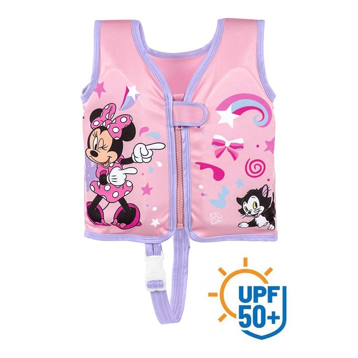 Úszómellény gyerekeknek és babáknak, Comando Home, UPF50+ UV-sugárzás elleni védelemmel, habszivacsból készült, cipzárral és tépőzárral rögzíthető, 1-3 éves korig, 19 kg-os teherbírás, Minnie egér modell