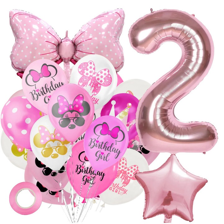 Set 16 baloane petrecere, Aniversare 2 ani, Cauciuc/Folie de aluminiu, Multicolor