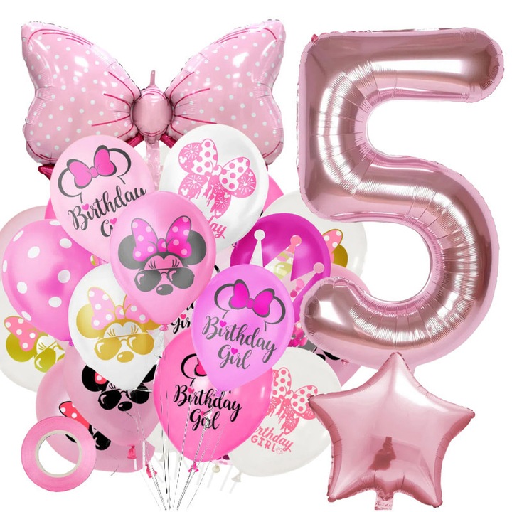 16 darabos parti lufi készlet, 5. születésnap, Gumi/Alumínium fólia, Többszínű