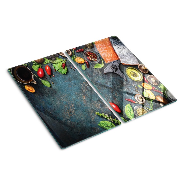 Tocatoare de bucatarie, Tulup, Legume cu somon, Negru, 2x30x52 cm, 010010520010000050407