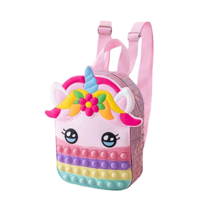 Geanta de scoala unicorn pentru copii mici, geanta de scoala mini pentru fete, geanta de scoala prescolara usoara, geanta de scoala pentru gradinita pentru fetite,21x17x8 cm, Roz