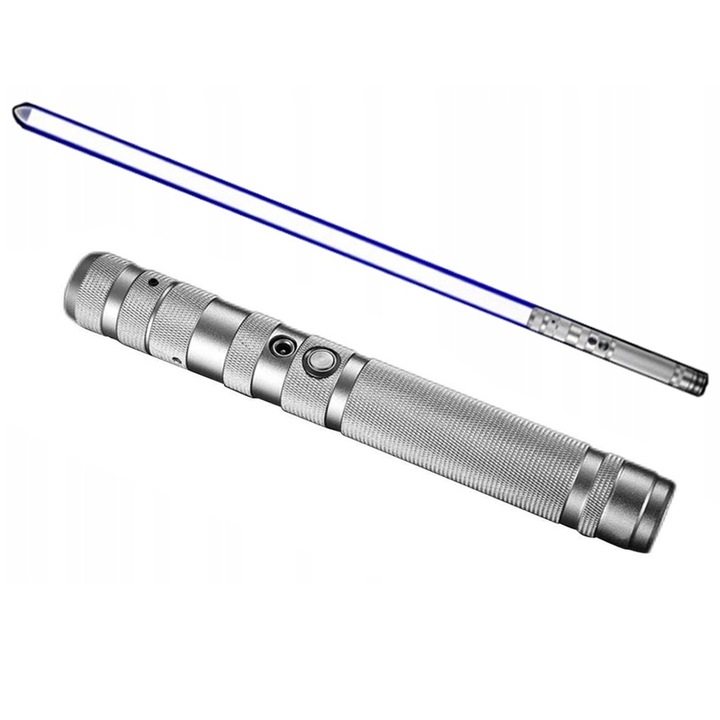 Светлинен меч играчка, XGETOP®, 14 промени на цвета, със звукови ефекти, чувствителен на движение, прибиращ се, зареждащ се през USB, сребрист