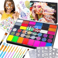 Set Profesional Pictura pe Fata si Corp, BYONDSELF®, Copii si Adulti, 42 Culori, 12 Pensule, Sabloane, Sticker, Vopsea pe Baza de Apa, Non-toxic, 3 Ani+