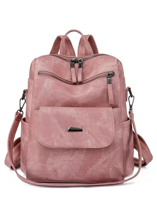 Rucsac dama, Crossbody, BYONDSELF®, Cu Bretele ReglabilaVersatil, Antifurt, Depozitati in Siguranta Portofelul, Telefonul, Documentele, Piele Ecologica Premuim, 30×17×29CM, Roz