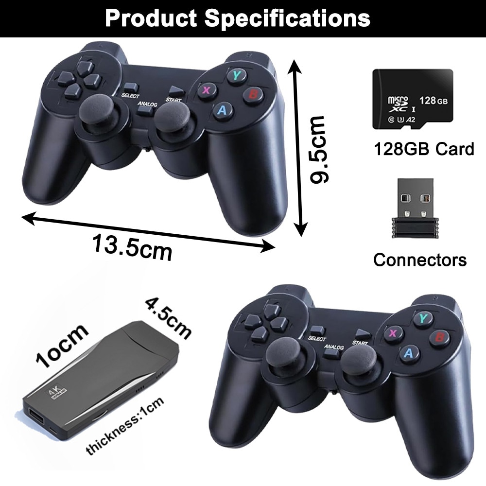 Consola Retro, BYONDSELF®, 128G, 4K, Lesire HDMI de Inalta Definitie, 2 Wireless 2.4 GHz, 20000 de Jocuri Incorporate, Suport 2 Jucatori, Negru