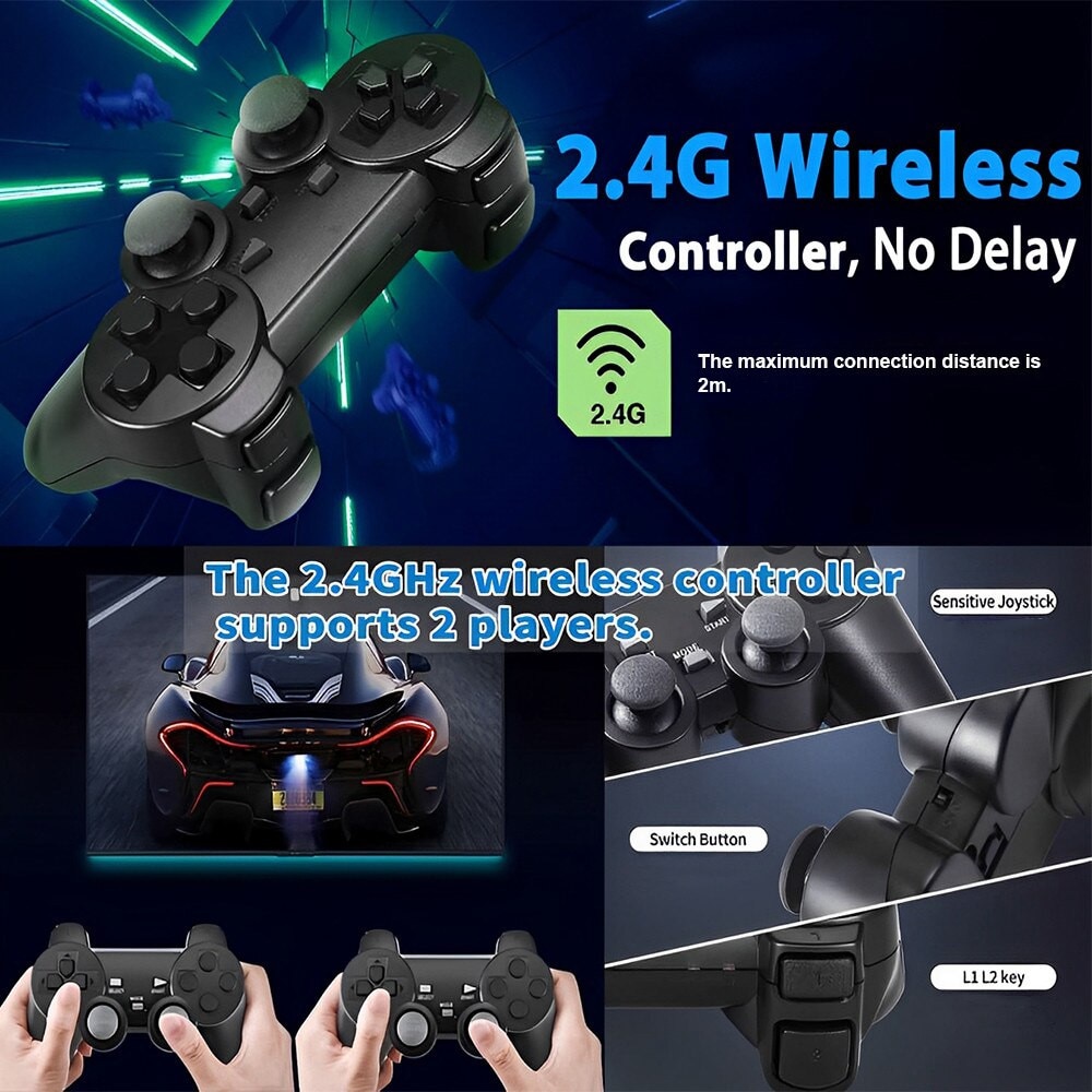 Consola Retro, BYONDSELF®, 128G, 4K, Lesire HDMI de Inalta Definitie, 2 Wireless 2.4 GHz, 20000 de Jocuri Incorporate, Suport 2 Jucatori, Negru