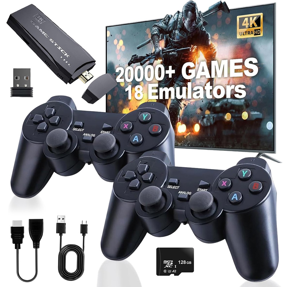 Consola Retro, BYONDSELF®, 128G, 4K, Lesire HDMI de Inalta Definitie, 2 Wireless 2.4 GHz, 20000 de Jocuri Incorporate, Suport 2 Jucatori, Negru