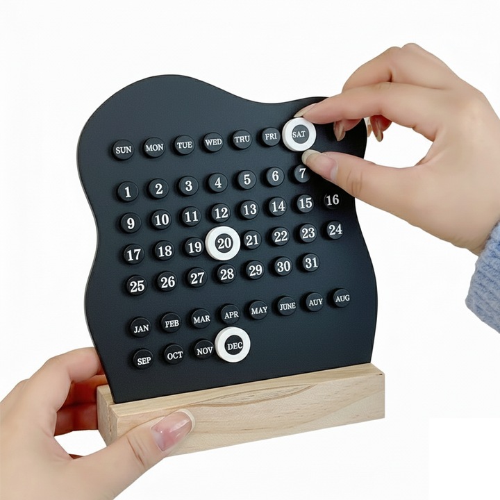 Calendar 2026 cu inel magnetic, forma neregulata, design modern, plastic, usor de mutat, negru, 1 bucata, decor creativ pentru birou si casa, negru