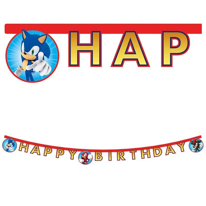 Ghirlanda decor Sonic Speed Happy Birthday Sign FS, 200 cm Albastru