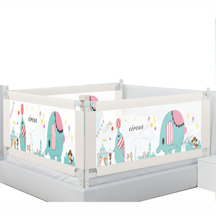 Bariera de protectie a patului, pliabila, 200cm, o bucata, elefant, multicolor