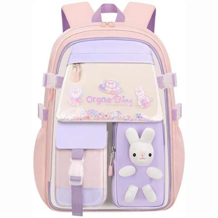 Rucsac Mercaton din Material Oxford cu Jucarie de Plus, 35 L, Bretele Captusite, 45x32x17 cm, Roz cu Mov