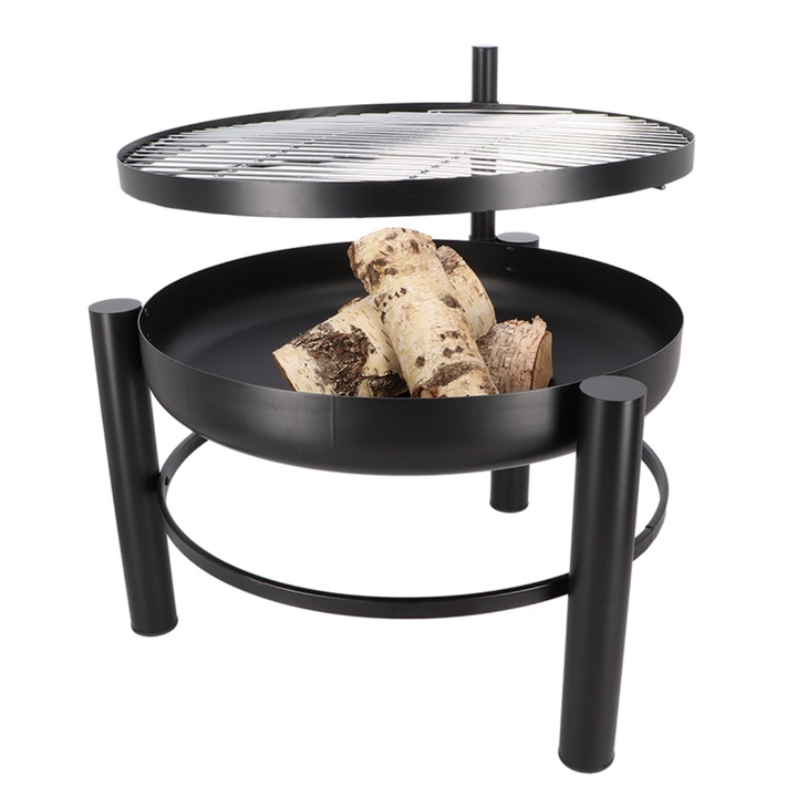 Gratar rotund cu bol de foc si grill reglabil, din fier, Ø 66 cm