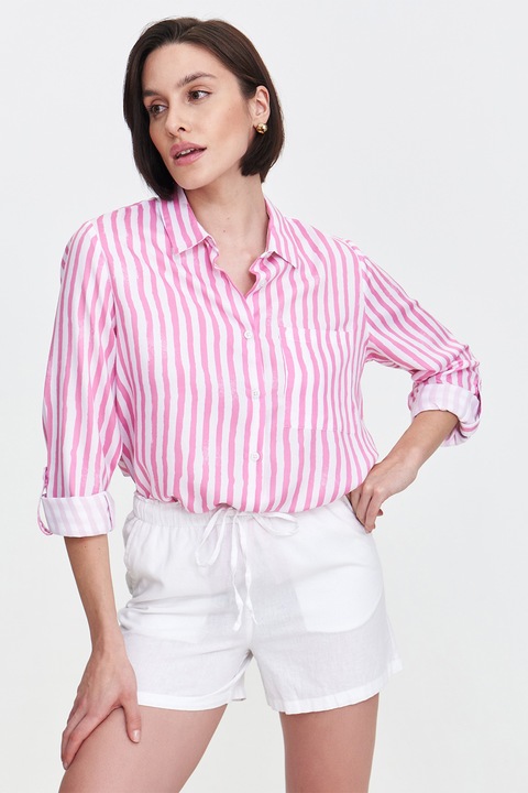 Top Secret, Camasa cu dungi si buzunar pe piept, Alb/Roz pastel, 34
