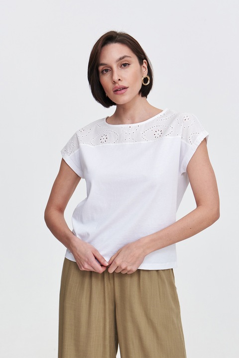 Top Secret, Tricou cu garnitura cu broderie, Alb optic